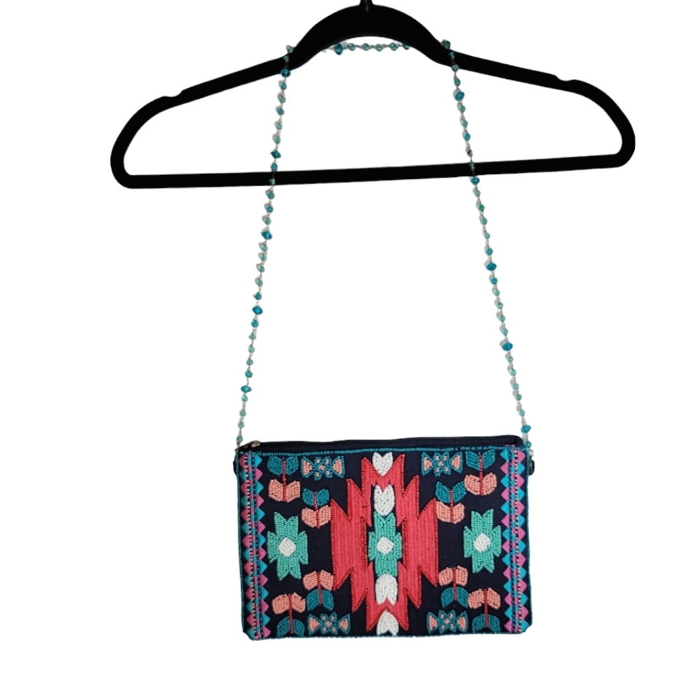 Steven by Steve Madden beaded flat shoulder bag with glass bead strap
